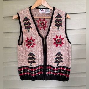 NUTCRACKER vintage knit holiday sweater folk cardigan vest rustic cottage sz M